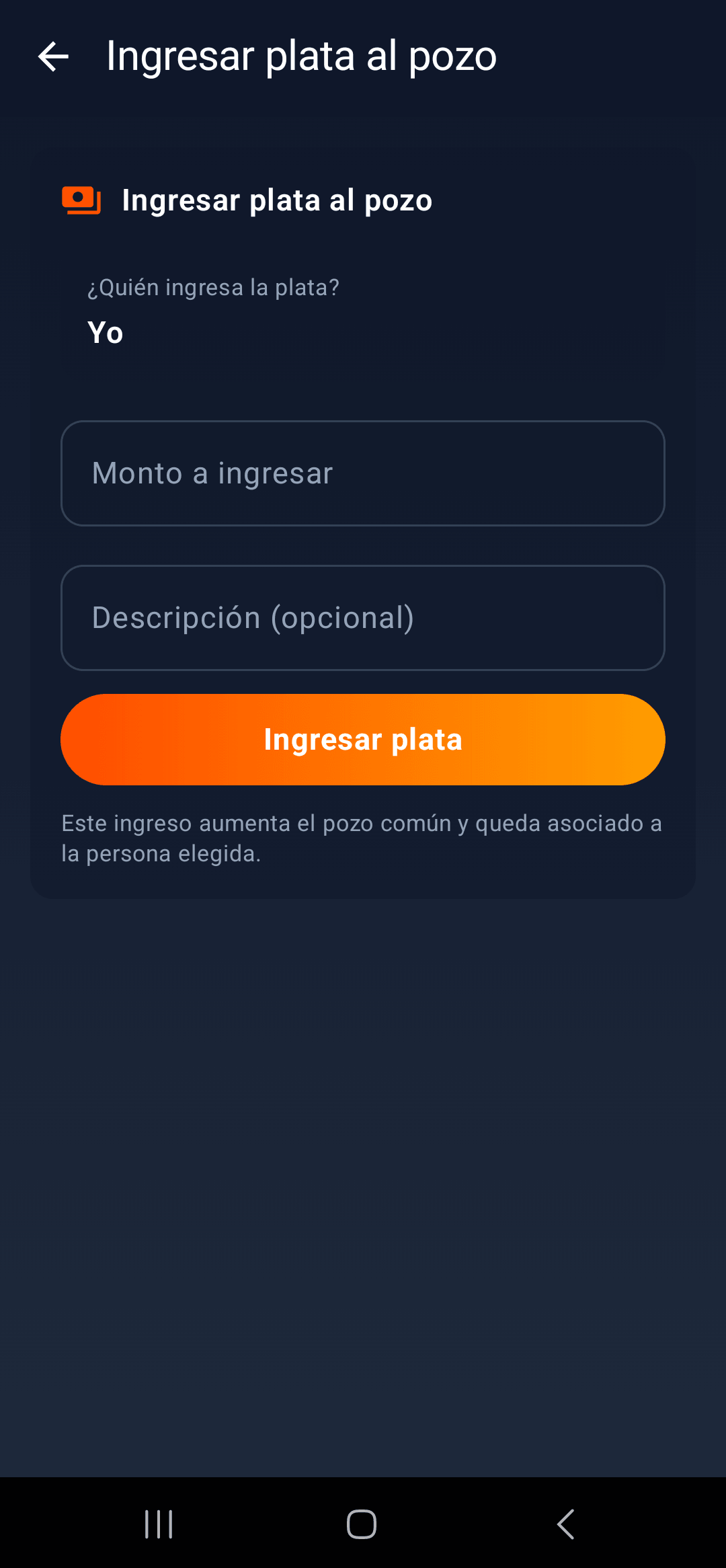 Ingresar plata al pozo